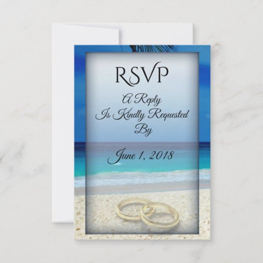 Strand Bruiloft Ringen RSVP Card Kaartje (Voorkant)