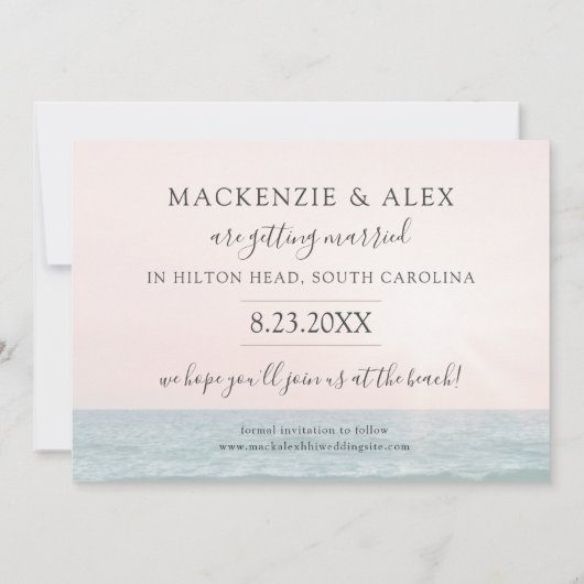 Strand Bruiloft Roze Oceaan Zonsondergang Save The Date (Achterkant)