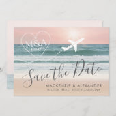 Strand Bruiloft Roze Oceaan Zonsondergang Save The Date (Voorkant / Achterkant)