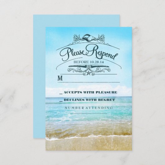 Strand bruiloft RSVP kaart (Voorkant / Achterkant)