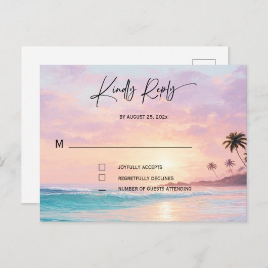 Strand Bruiloft RSVP kaarten (Voorkant / Achterkant)