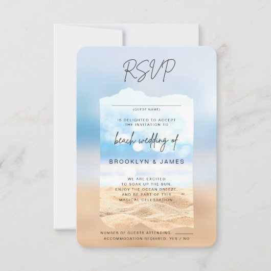 Strand bruiloft RSVP vriendelijk antwoord Kaart (Voorkant)