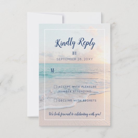 Strand Bruiloft Sandy Ocean Sunset RSVP Kaartje (Voorkant)