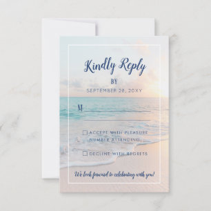 Strand Bruiloft Sandy Ocean Sunset RSVP Kaartje