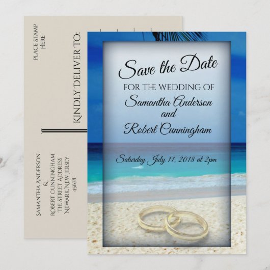 Strand Bruiloft Save The Date Briefkaart (Voorkant / Achterkant)