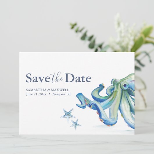 Strand Bruiloft Save The Date Kaart Ocean (Staand voorkant)