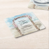 Strand Bruiloft Save the Date Pastel Waterverf Kartonnen Onderzetters (Schuin)