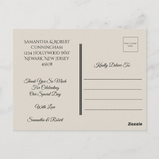 Strand bruiloft scène met ringen dank u - briefkaart (Achterkant)