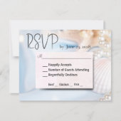 Strand bruiloft schelpen en parels RSVP kaartje (Voorkant)