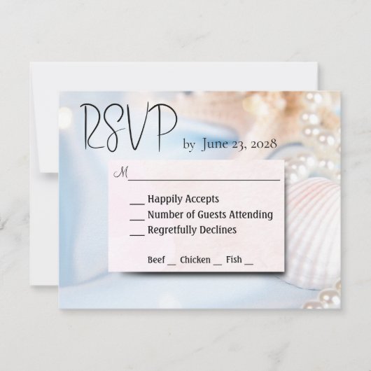 Strand bruiloft schelpen en parels RSVP kaartje (Voorkant)