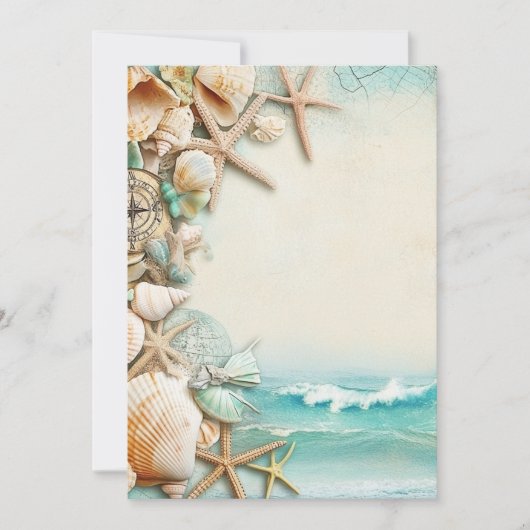 Strand bruiloft schelpen kaart (Voorkant)