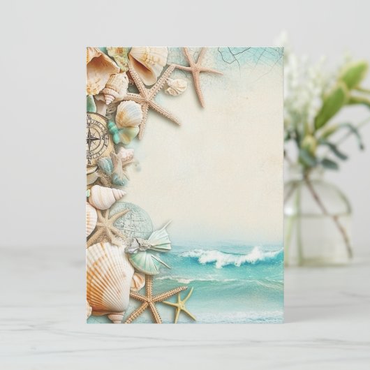 Strand bruiloft schelpen kaart (Staand voorkant)