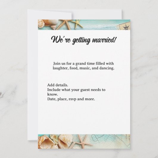 Strand bruiloft schelpen kaart (Achterkant)