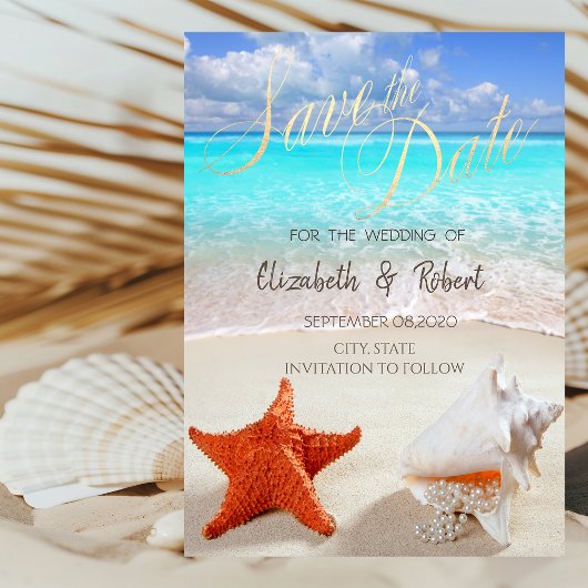 Strand Bruiloft Schelpen Lichten Save The Date