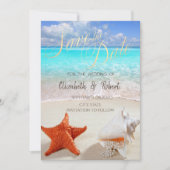 Strand Bruiloft Schelpen Lichten Save The Date (Voorkant)