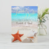 Strand Bruiloft Schelpen Lichten Save The Date (Staand voorkant)