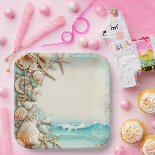 Strand bruiloft schelpen papieren bordje (Feest)