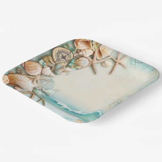 Strand bruiloft schelpen papieren bordje (Gebogen)