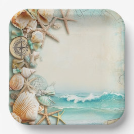 Strand bruiloft schelpen papieren bordje