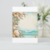 Strand bruiloft schelpen RSVP kaartje (Staand voorkant)