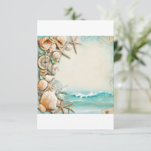 Strand bruiloft schelpen RSVP kaartje (Staand voorkant)