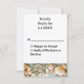 Strand bruiloft schelpen RSVP kaartje (Achterkant)