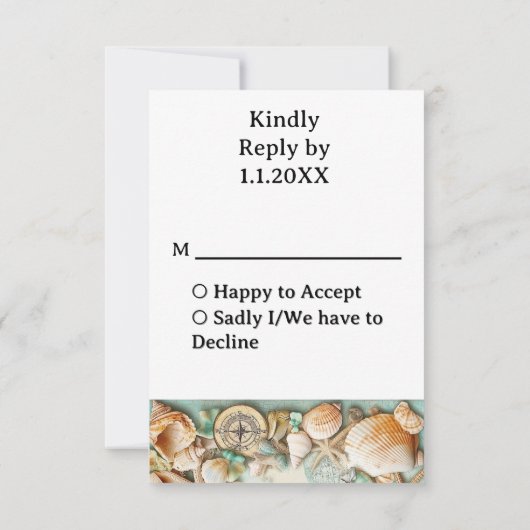 Strand bruiloft schelpen RSVP kaartje (Achterkant)