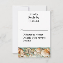 Strand bruiloft schelpen RSVP kaartje