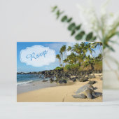 Strand bruiloft | Schildpadden | Oceaan | Palmen | RSVP Kaartje (Staand voorkant)