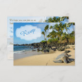 Strand bruiloft | Schildpadden | Oceaan | Palmen | RSVP Kaartje (Voorkant / Achterkant)