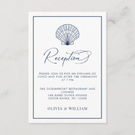 Strand Bruiloft Seashell Marine Blauw Receptie Informatiekaartje