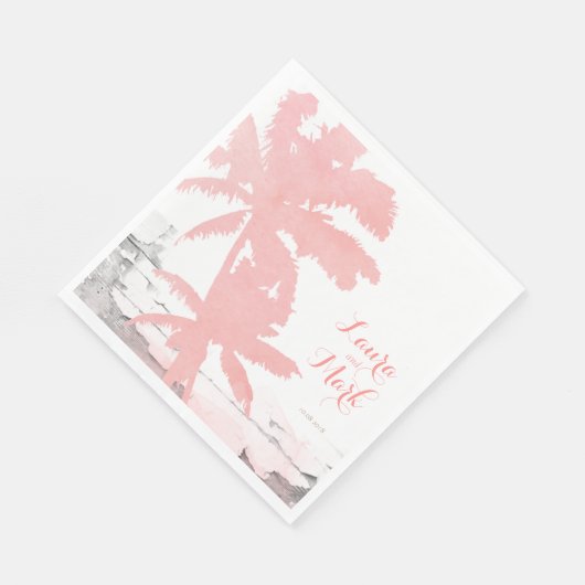 Strand bruiloft servetten koraal palmbomen hout (Hoek)