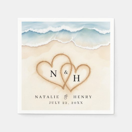 Strand bruiloft servetten met zand hart ontwerp (Voorkant)