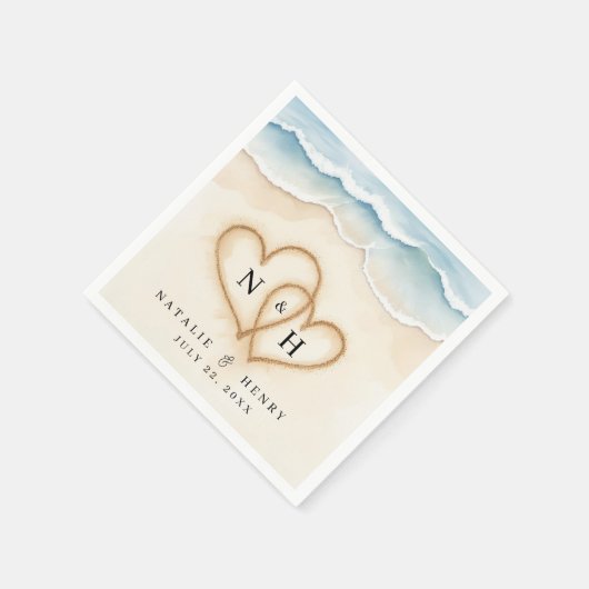Strand bruiloft servetten met zand hart ontwerp (Hoek)