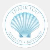 Strand bruiloft Shell Blauw Nautische Dank u Ronde Sticker (Voorkant)