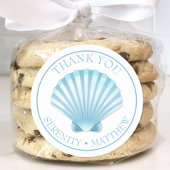 Strand bruiloft Shell Blauw Nautische Dank u Ronde Sticker