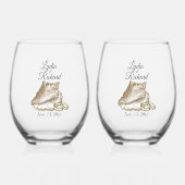 Strand bruiloft Shell & ringen gepersonaliseerd Wijnglas Zonder Voet (Voorkant)