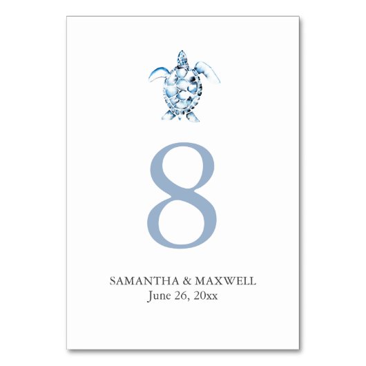 Strand Bruiloft Tafel Aantal Kaarten Zee Schildpad (Achterkant)