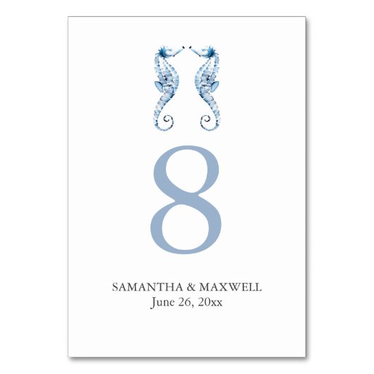 Strand Bruiloft Tafel Aantal Kaarten Zeepaardjes (Achterkant)