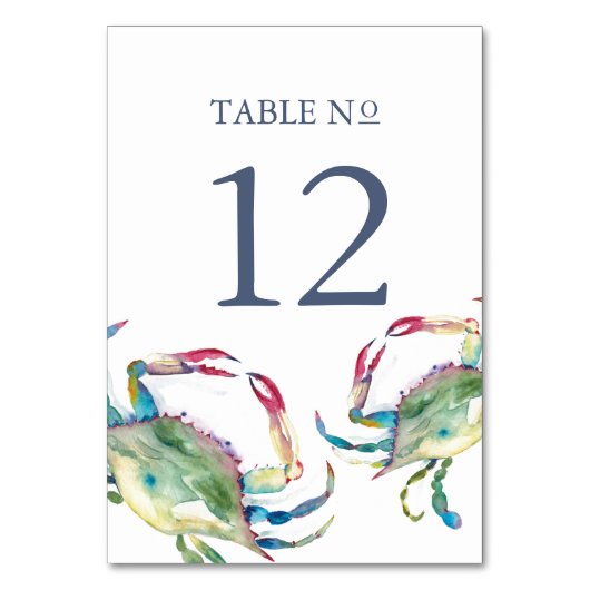 Strand Bruiloft Tafel Nummer Blauwe krab Kaart (Voorkant)