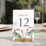 Strand Bruiloft Tafel Nummer Blauwe krab Kaart<br><div class="desc">Verbeter uw strand bruiloft decor met deze gepersonaliseerde strand bruiloft tafel nummer kaart, een deel van de kust krab bruiloft briefpapier suite door Do Tell A Belle. Met mijn originele waterverf krab kunstwerk in levendige tinten rood, blauw, turquoise en groen, deze kaart bevat uw tafelnummer, namen en trouwdatum voor een...</div>