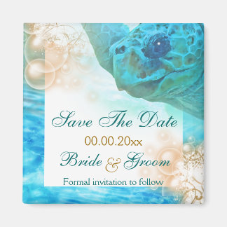 Strand bruiloft thema "save the date" schildpad magneet