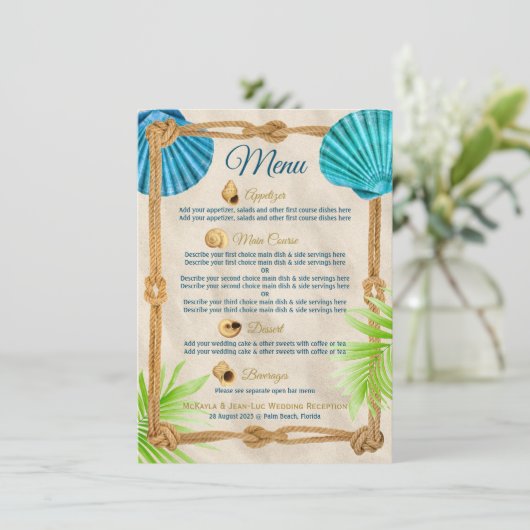 Strand Bruiloft Touw Receptie Diner Party Cursus Menu (Staand voorkant)