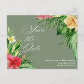 Strand Bruiloft Tropische Bloemen Save the Date Aankondigingskaart (Voorkant)