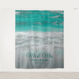 Strand Bruiloft Turquoise Tropische Oceaan Achterg Wandkleed