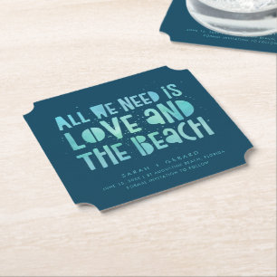 Strand Bruiloft Typografie Trouwkaart Save the Dat Kartonnen Onderzetters
