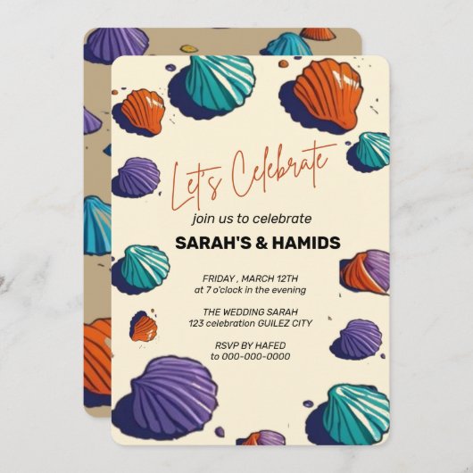 Strand bruiloft uitnodiging / aquarel bruiloft inv (Voorkant / Achterkant)