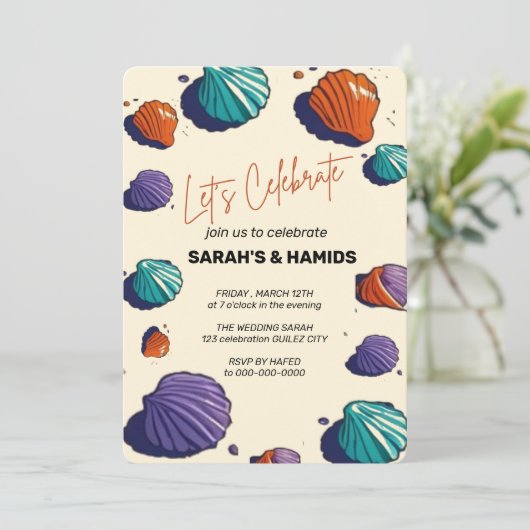 Strand bruiloft uitnodiging / aquarel bruiloft inv (Staand voorkant)