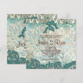 Strand bruiloft uitnodiging dolfijnen Vintage Blau (Voorkant / Achterkant)