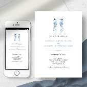 Strand bruiloft uitnodiging met QR Code Blauw